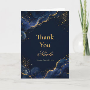 Elegant Navy Blue and Gold Alcohol Ink Thank You Card