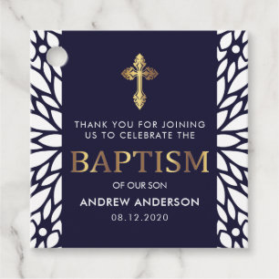 Elegant Navy Blue And Gold Baptism Thank You Favour Tags