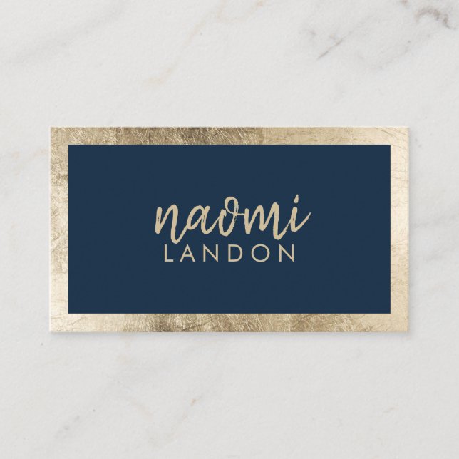 Elegant navy blue and gold chic modern minimalist business card (Front)