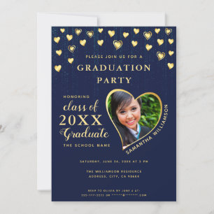 Elegant Navy Blue and Gold Class 2025 Graduation Invitation