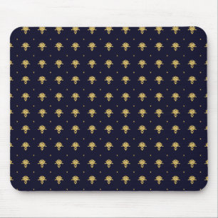 Elegant Navy Blue and Gold Damask Mouse Mat