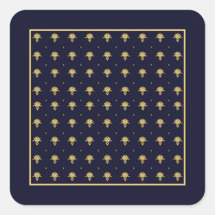 Elegant Navy Blue and Gold Damask Square Sticker