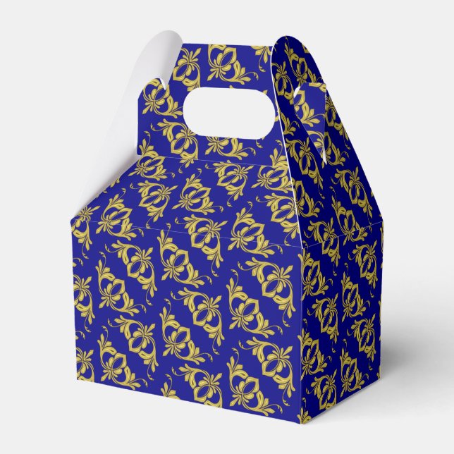 Elegant Navy Blue and Gold Decorative Pattern Favour Box (Front Side)