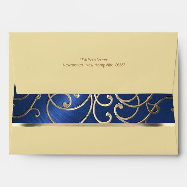 Elegant Navy Blue and Gold Filigree Envelope (Back (Top Flap))
