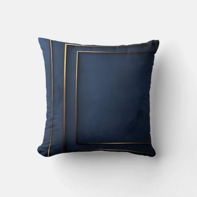  Elegant Navy Blue and Gold Geometric Cushion (Front)
