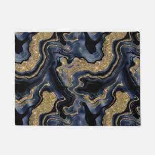 Elegant Navy Blue and Gold Glitter Agate Pattern Doormat