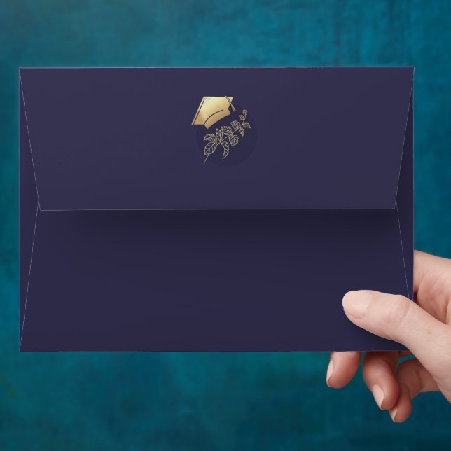 Elegant Navy Blue and Gold Graduation Envelope (Hand)