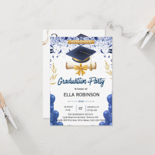 Elegant Navy Blue and Gold Graduation Party Invitation