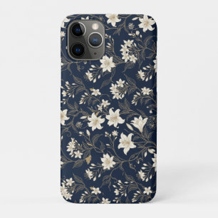 Elegant Navy Blue and Gold Lily Floral iPhone 11 Pro Case