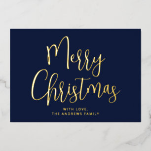 Elegant Navy Blue and Gold Merry Christmas Gold Foil Holiday Card