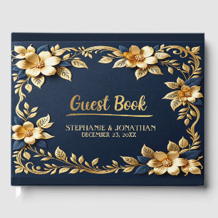 Elegant Navy Blue and Gold metallic Classic Guest Book