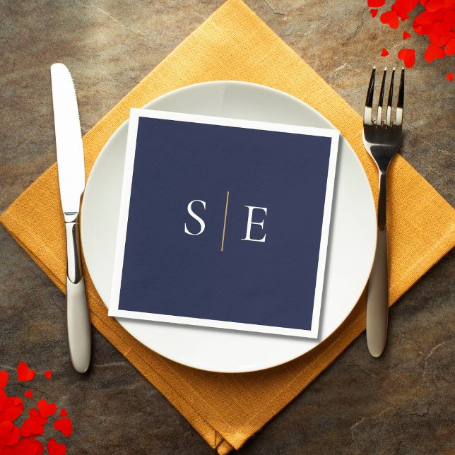 Elegant Navy Blue And Gold Monogram Minimalist Napkin (Elegant Navy Blue And Gold Monogram Minimalist Napkins)