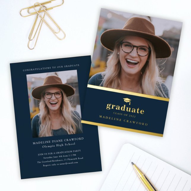 Elegant Navy Blue and Gold Photo Graduation (Creator Uploaded)