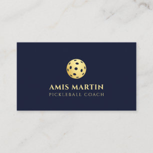 Elegant Navy Blue and gold Pickleball Coach Business Card