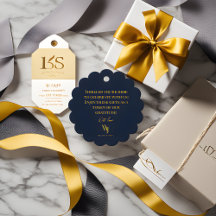 Elegant Navy Blue and Gold Wedding Favour Tags - P