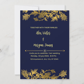 Elegant Navy Blue and Gold Wedding Invitation