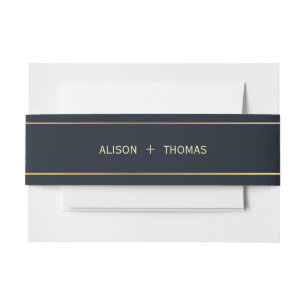 Elegant Navy Blue and Gold Wedding Invitation Belly Band