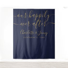 Elegant Navy Blue And Gold Wedding Photo Backdrop