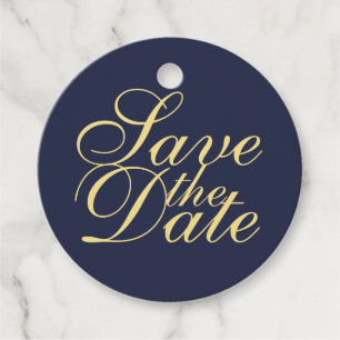Elegant Navy Blue and Gold Wedding Save the Date Favour Tags