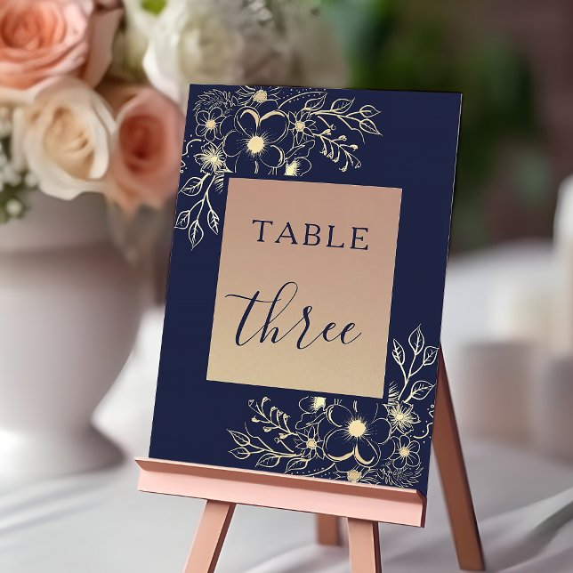 Elegant Navy Blue and Gold Wedding Table Number (Creator Uploaded)