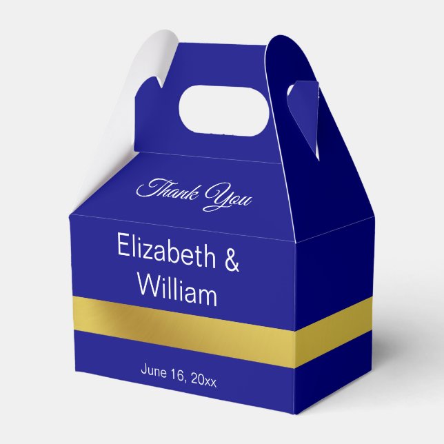 Elegant Navy Blue and Gold Wedding Thank You Favour Box (Front Side)