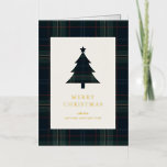 Elegant Navy Blue and Green Plaid Christmas Foil Holiday Card<br><div class="desc">Modern foil Christmas card featuring a timeless design with a Christmas tree with a muted navy blue and green plaid pattern along with the greeting,  "Merry Christmas".  Use the template to add your personalised message.</div>
