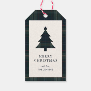 Elegant Navy Blue and Green Plaid Christmas Gift Tags