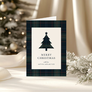 Elegant Navy Blue and Green Plaid Christmas Holiday Card