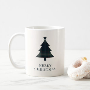 Elegant Navy Blue and Green Plaid Christmas Tree Coffee Mug