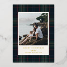 Elegant Navy Blue and Green Plaid Photo Christmas