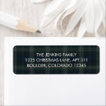 Elegant Navy Blue and Green Plaid Return Address<br><div class="desc">Modern return address labels featuring a timeless design with your return address over a muted navy blue and green plaid background.</div>