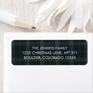 Elegant Navy Blue and Green Plaid Return Address
