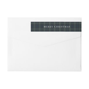 Elegant Navy Blue and Green Plaid Return Address Wrap Around Label