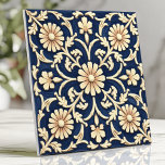 Elegant Navy Blue and Ivory Daisy  Tile<br><div class="desc">This elegant tile features a stunning navy blue background adorned with intricate ivory daisy motifs and scrolling vine details. The hand-painted style brings a touch of sophistication and vintage charm, perfect for classic or cottagecore-inspired decor. Its symmetrical floral design adds timeless beauty, making it ideal for kitchen backsplashes, accent walls,...</div>
