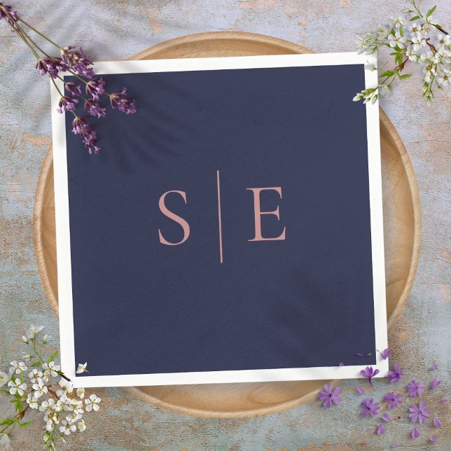 Elegant Navy Blue And Rose Gold Monogram Minimal Napkin (Elegant Navy Blue And Rose Gold Monogram Minimal Napkins)