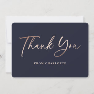 Elegant Navy Blue and Rose Gold Thank You Card
