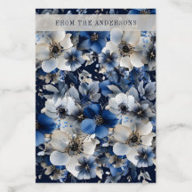 Elegant Navy Blue and Silver Floral  