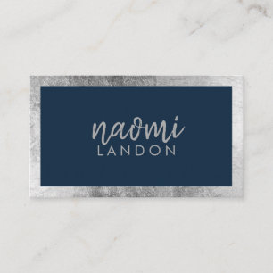 Elegant navy blue and silver modern minimalist business card