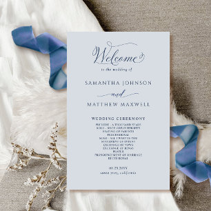 Elegant Navy Blue and Silver Wedding Program