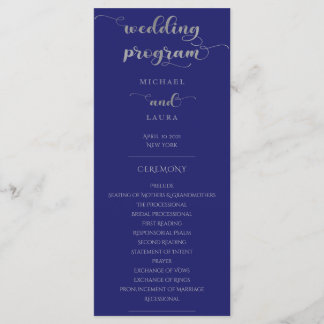 Elegant Navy Blue and Silver Wedding Programme