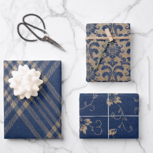 Elegant Navy Blue and Tan Wrapping Paper Sheet