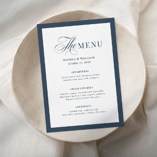 Elegant Navy Blue and White Border Classic Luxe Menu