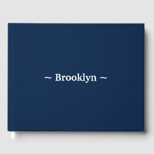 Elegant navy blue and white custom name text guest book