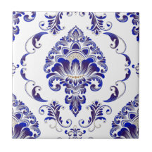 Elegant Navy Blue And White Damask Pattern 