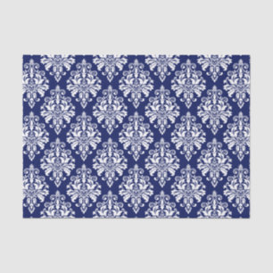 Elegant Navy Blue and White Damask Pattern Tissue Paper