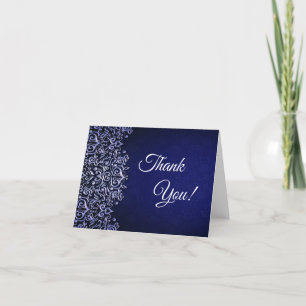 Elegant Navy Blue and White Damask Thank You Card