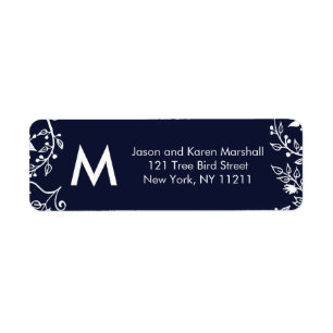 Elegant Navy Blue and White Floral Address Labels