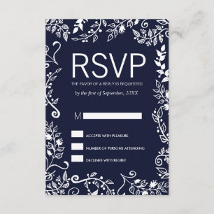 Elegant Navy Blue and White Floral RSVP Cards