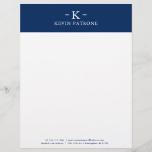 Elegant Navy Blue and White Minimalistic Custom Letterhead