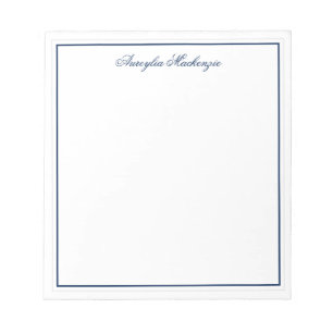 Elegant Navy Blue and White Personalised Notepad